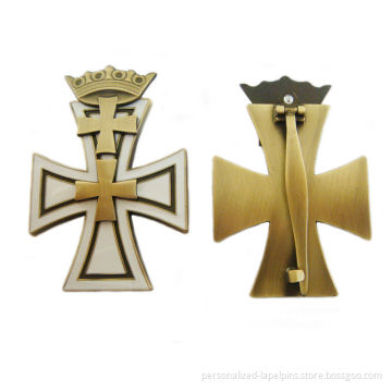 Glass Paint Cross World War 2 Metal Pin Badges With Antique Bronze Plated